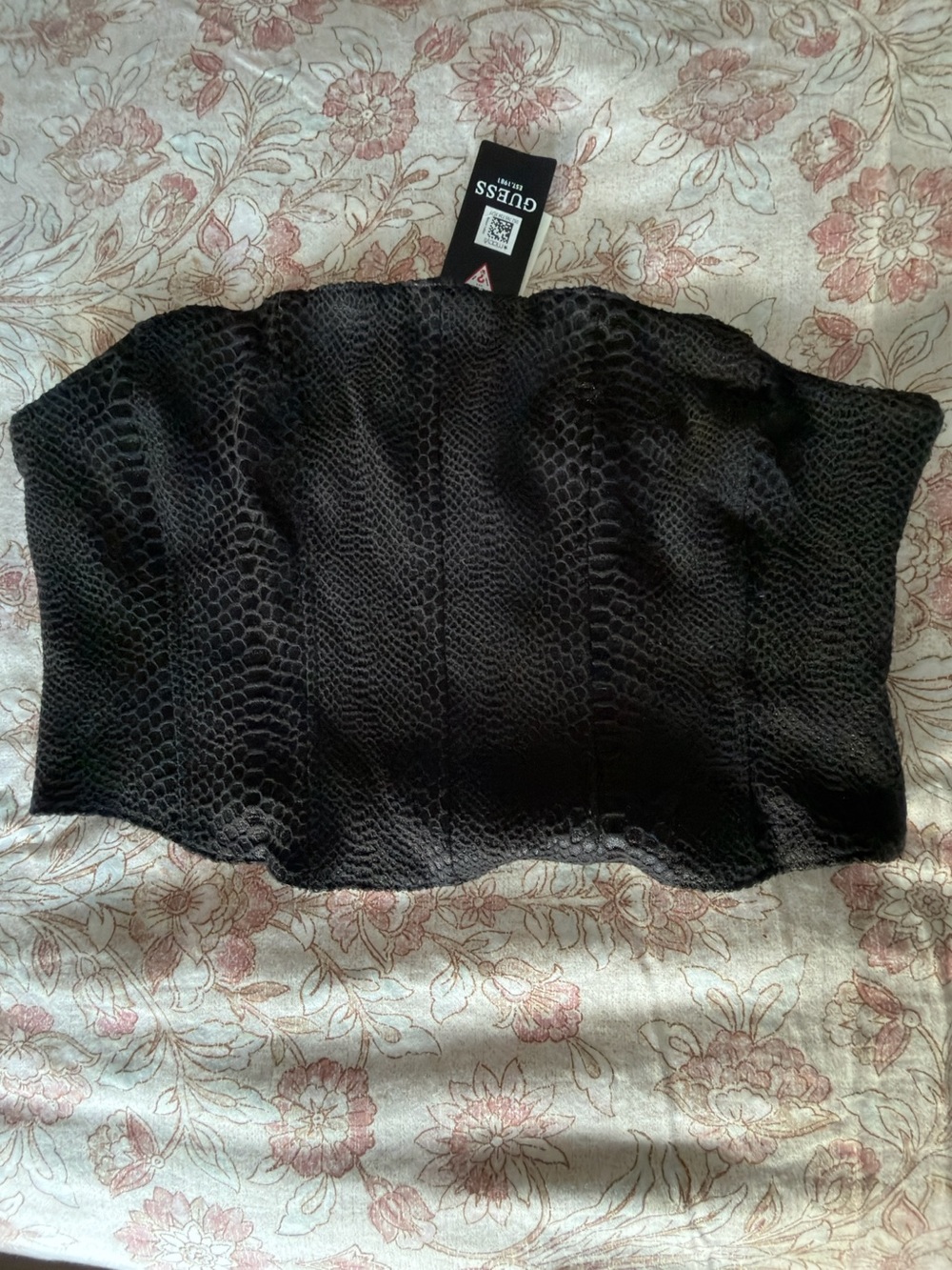 Guess Black Snake-Texture Strapless Bustier Top